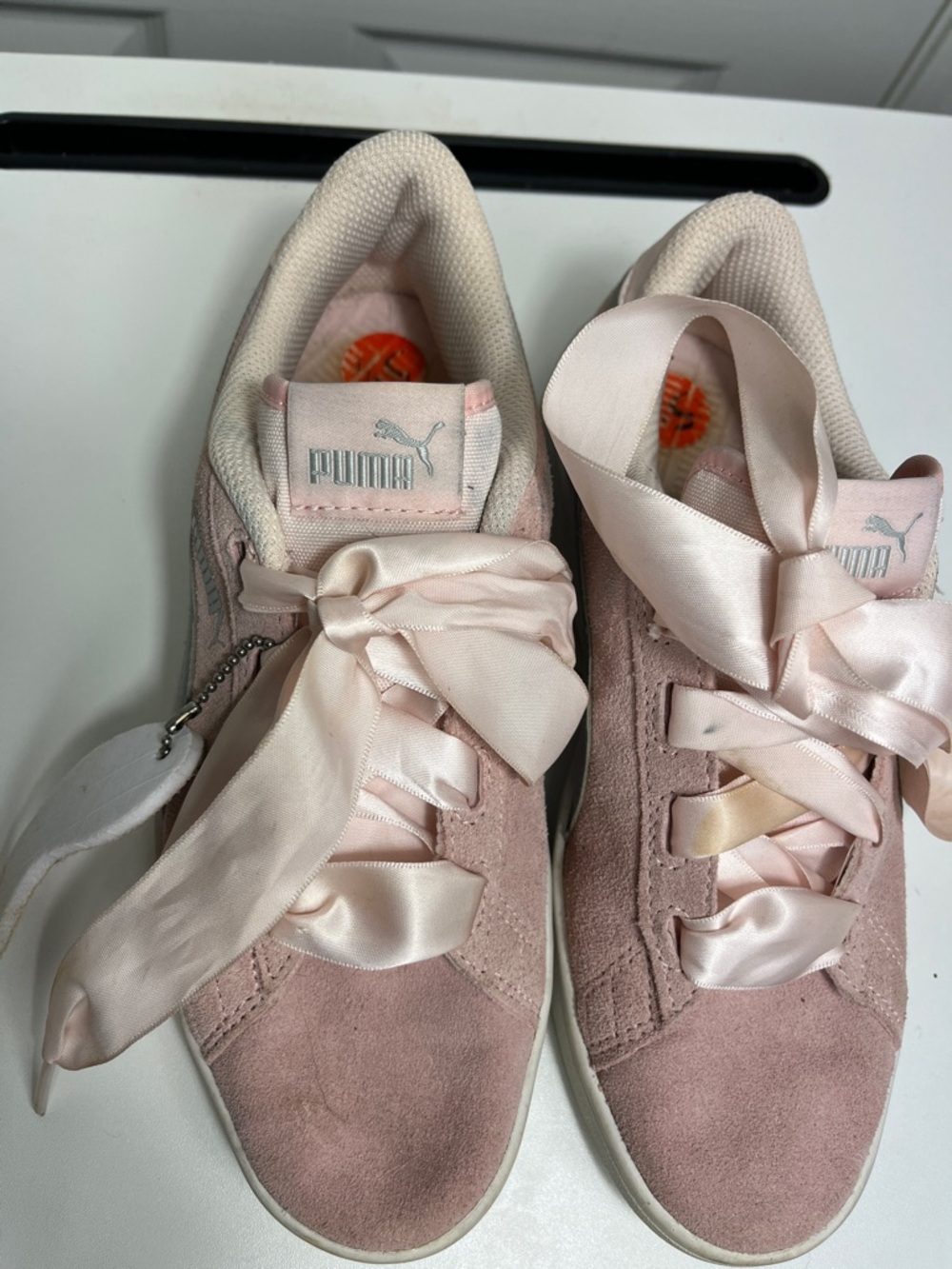 Puma Basket Heart Suede Sneakers Blush Pink Satin Ribbon Lace Women’s 5.5